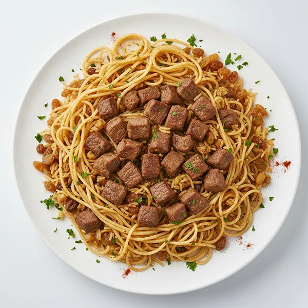 Beef Quzi with raisins and nut rice
